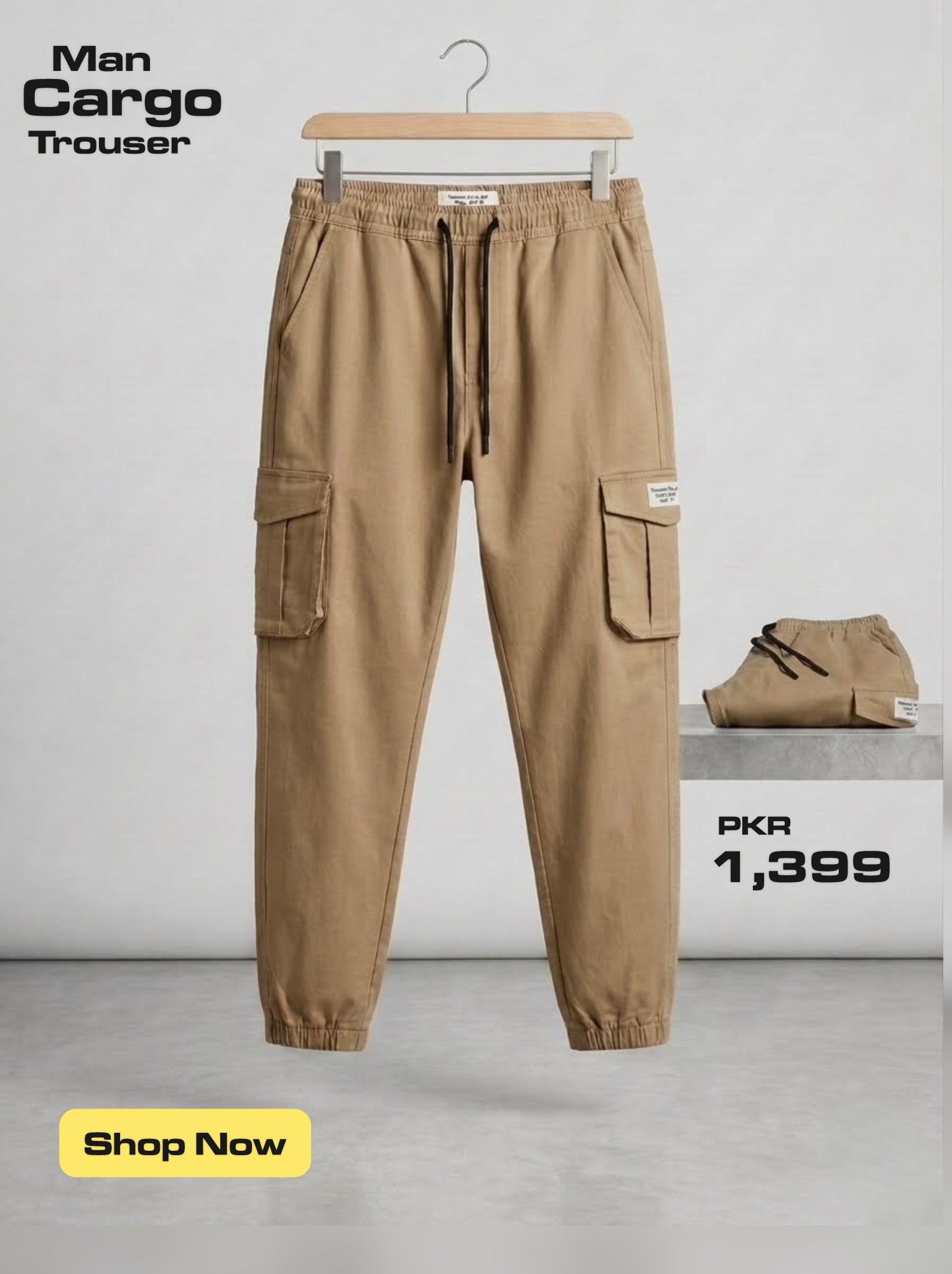 Men's Cotton Trouser - Elastic Waist Casual Pants