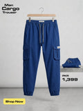 Men's Cotton Cargo Royal Blue Trouser - Elastic Waist