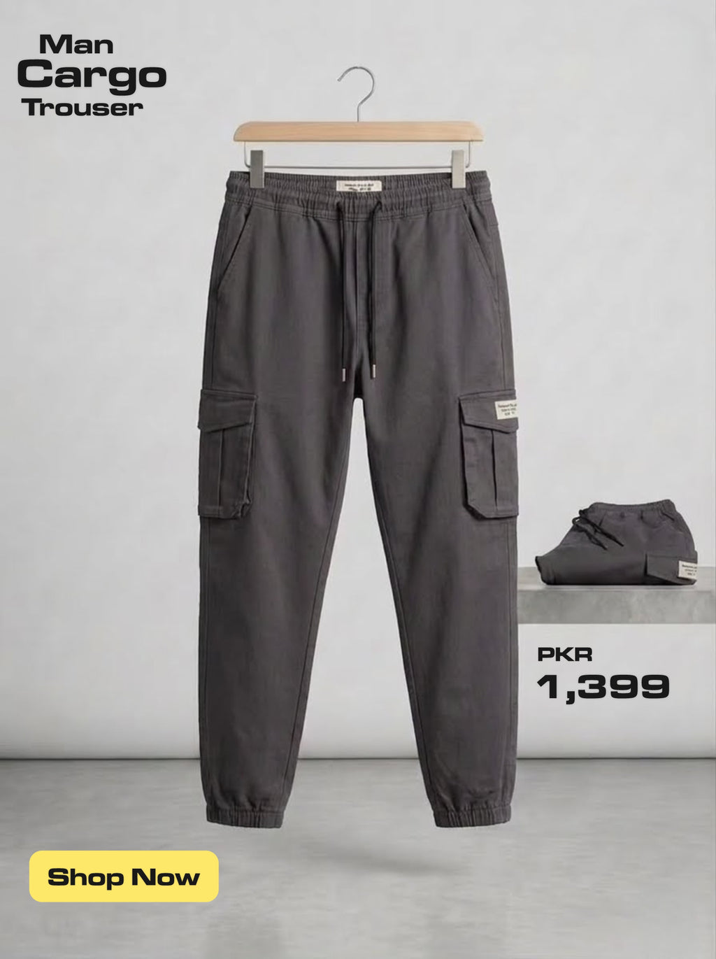 Men's Cotton Trouser - Elastic Waist Casual Pants