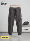 Men's Cotton Cargo Charcoal Grey Trouser - Elastic Waist