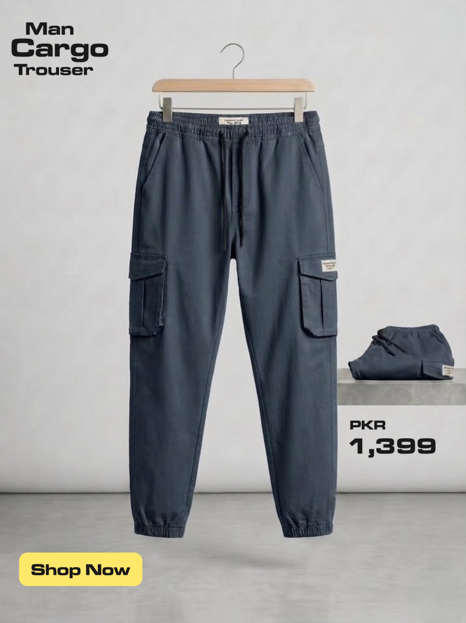 Men's Cotton Trouser - Elastic Waist Casual Pants