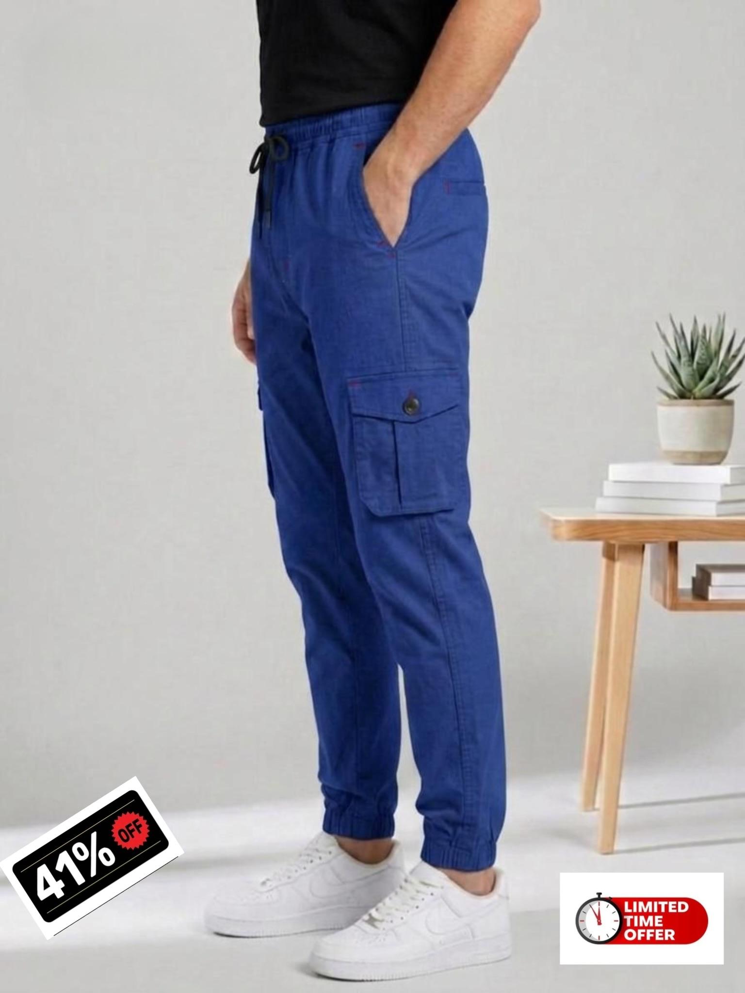 Men's Urban Cargo Blue Trousers | Multi-Pocket Streetwear Style