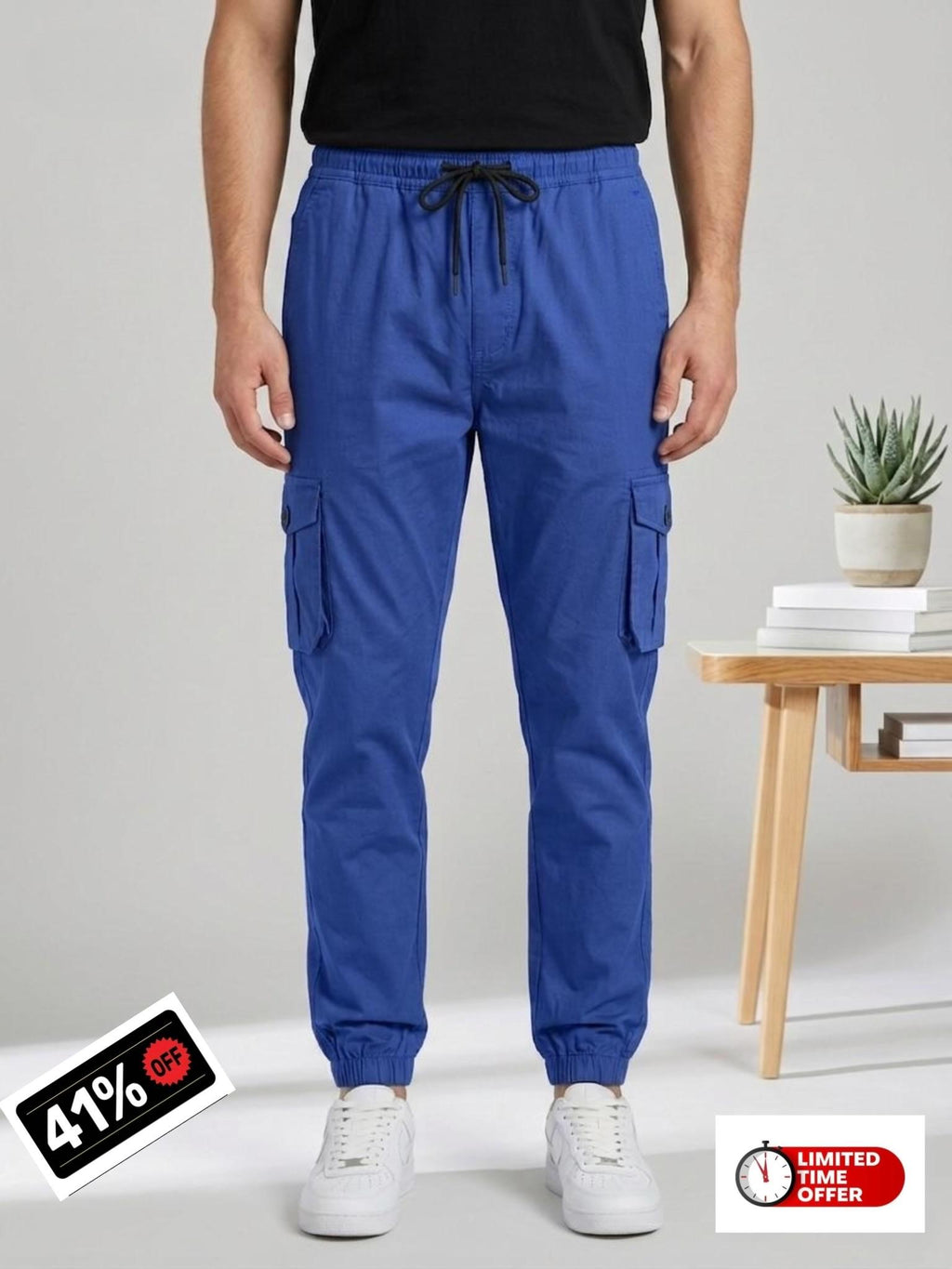 Men's Urban Cargo Blue Trousers | Multi-Pocket Streetwear Style